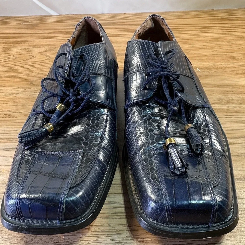 Stacy Adams Genuine Snake square toe classic dress Shoes Men 10 Navy Blue Tassel